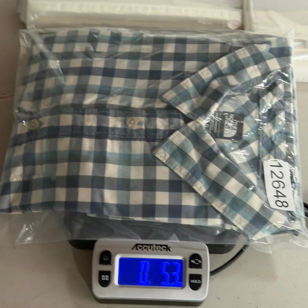 The North Face Mens XL‎ Blue Gingham Plaid Short Sleeve Nylon Shirt NF0A2UMR S17